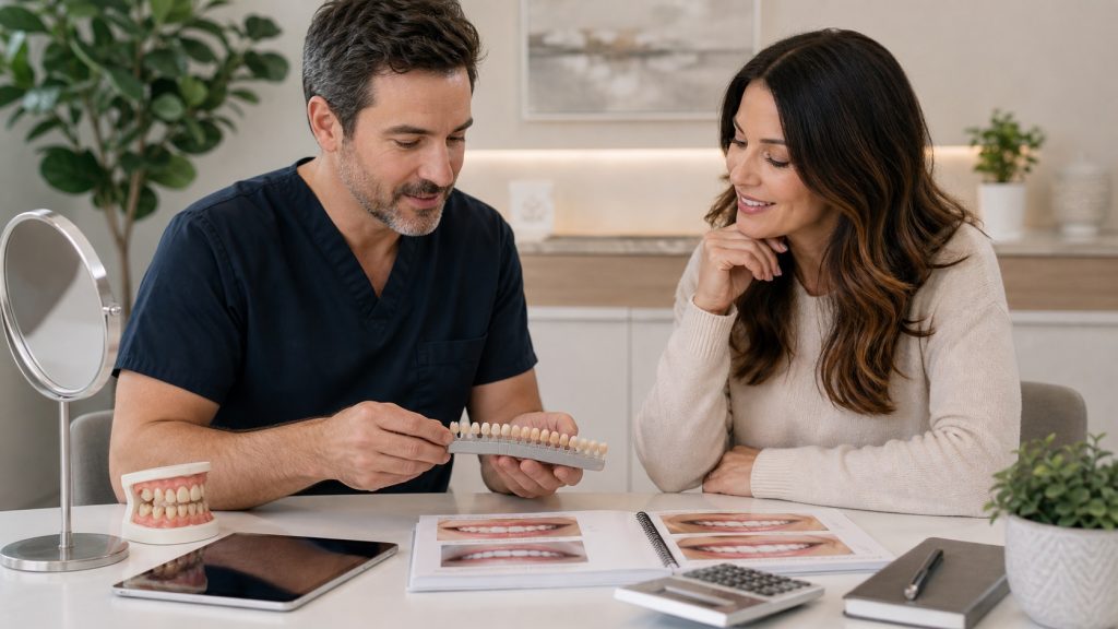 Dentist and patient reviewing smile makeover treatment planning
