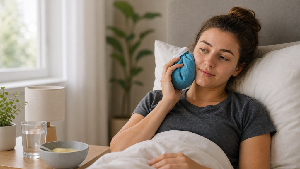 Young adult resting at home after wisdom teeth removal